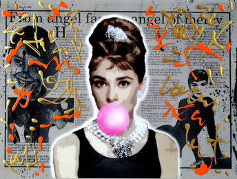 TedyZet - POP_Audrey Hepburn #1, original POP Art painting, COA; 16" x 12"