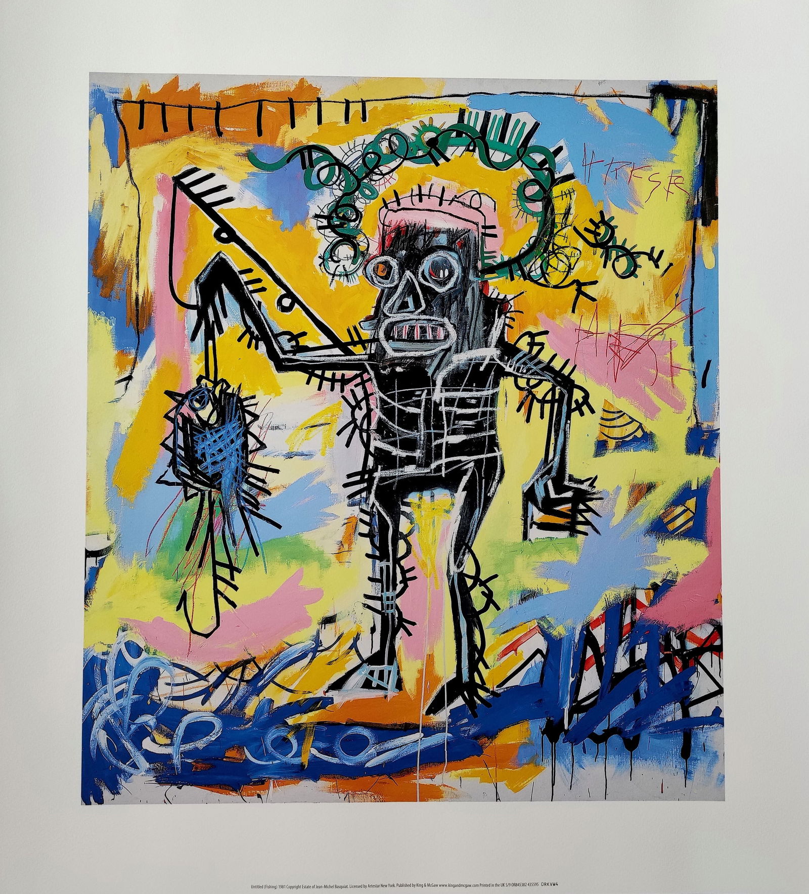 Jean-Michel Basquiat (After) - Untitled (Fishing) 1981; 23.5"x21.3" (1 of 4)