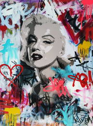 TedyZet - "Graffiti_ Marilyn", Original urban abstract painting, COA, 30"x40"in