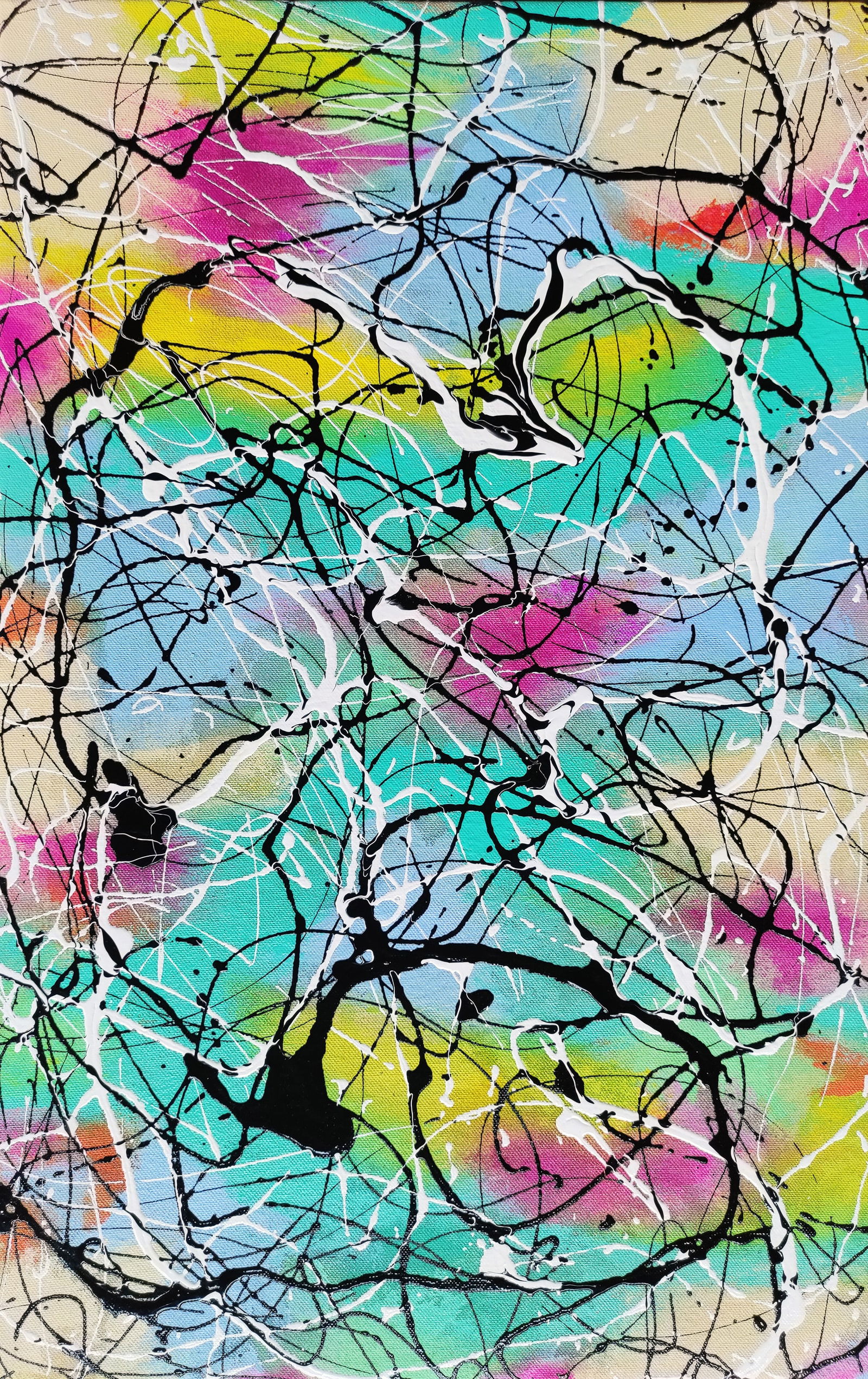 Ele2Wais - "Abstract Mosaic"original abstract painting on canvas hand signed 22" x 14" (1 of 5)