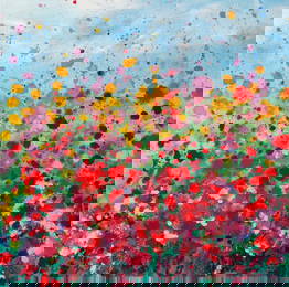 Ele2Wais - "Flower Glade" original abstract painting on canvas hand signed 19" x 19"