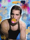 TedyZet - Graffiti wall _ Freddie Mercury & Rose balloon, digital painting, COA; 18" x 24"