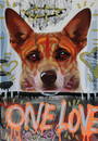 TedyZet -One Love; Dog, modern painting, COA, 19"x13"