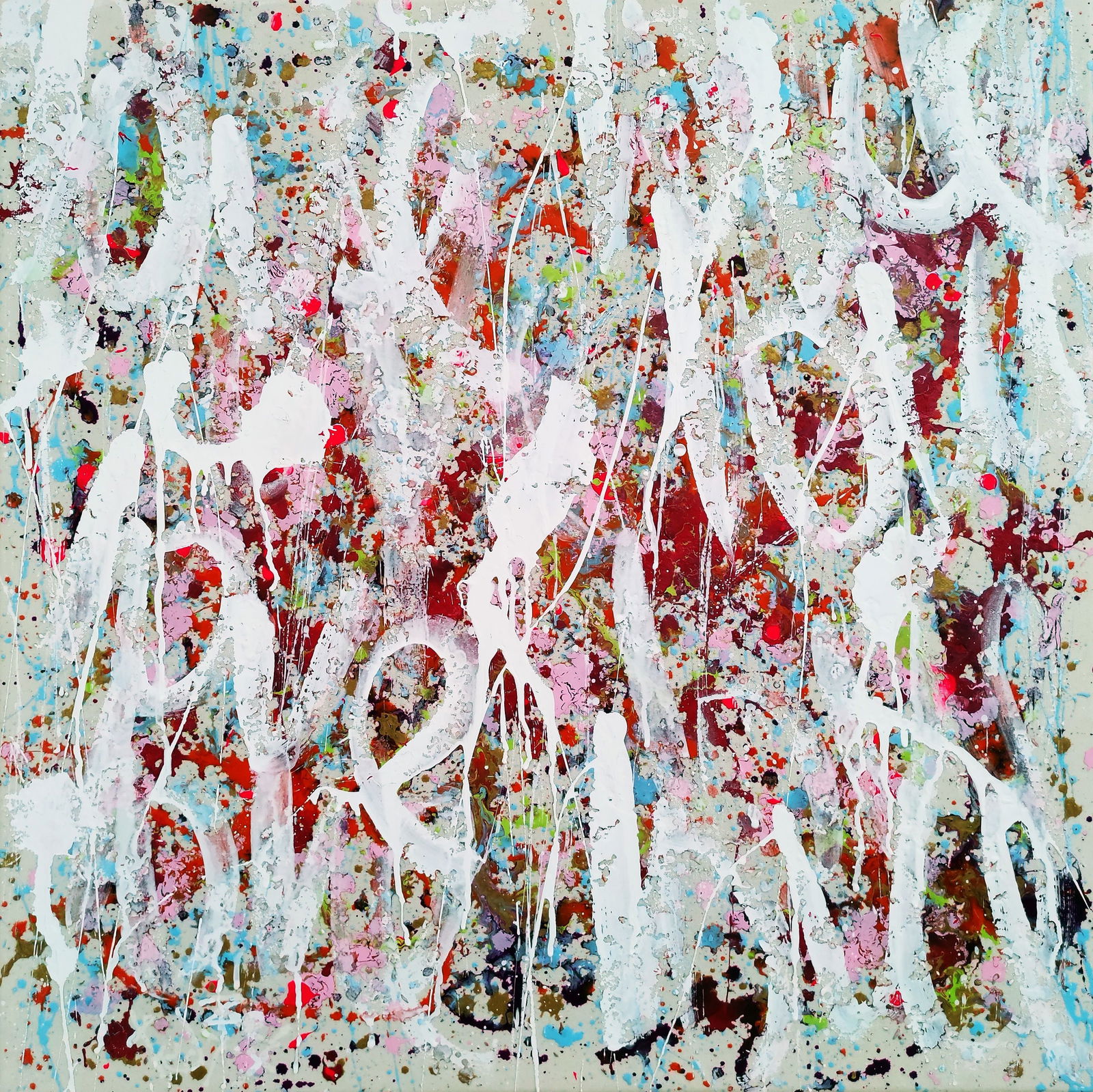 TedyZet - Burst of balloon_ Sunshine, original urban abstract art painting, COA, 28"x28"in (1 of 4)