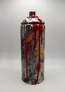 TedyZet - Sculpture/painting -CAN_ Love Tower, COA; 7"x 3"x 3"in: This original 3D artwork is hand-painted on an empty spray-paint can. Title: CAN_ Love Tower; Year: 2023; Hand signed; Artist: Tadas Zaicikas - TedyZet (b1974); Certificate of Authenticity issued by