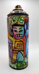 TedyZet - Sculpture/painting -CAN_Techno Dancer and DJ #2, COA; 7"x 3"x 3"in: This original 3D artwork is hand-painted on an empty spray-paint can. Title: CAN_Techno Dancer and DJ #2; Year: 2023; Hand signed; Artist: Tadas Zaicikas - TedyZet (b1974); Certificate of