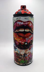 TedyZet - Sculpture/painting -CAN_Sexy Lips #2, COA; 7"x 3"x 3"in: This original 3D artwork is hand-painted on an empty spray-paint can. Title: CAN_Sexy Lips #2; Year: 2023; Hand signed; Artist: Tadas Zaicikas - TedyZet (b1974); Certificate of Authenticity issued by