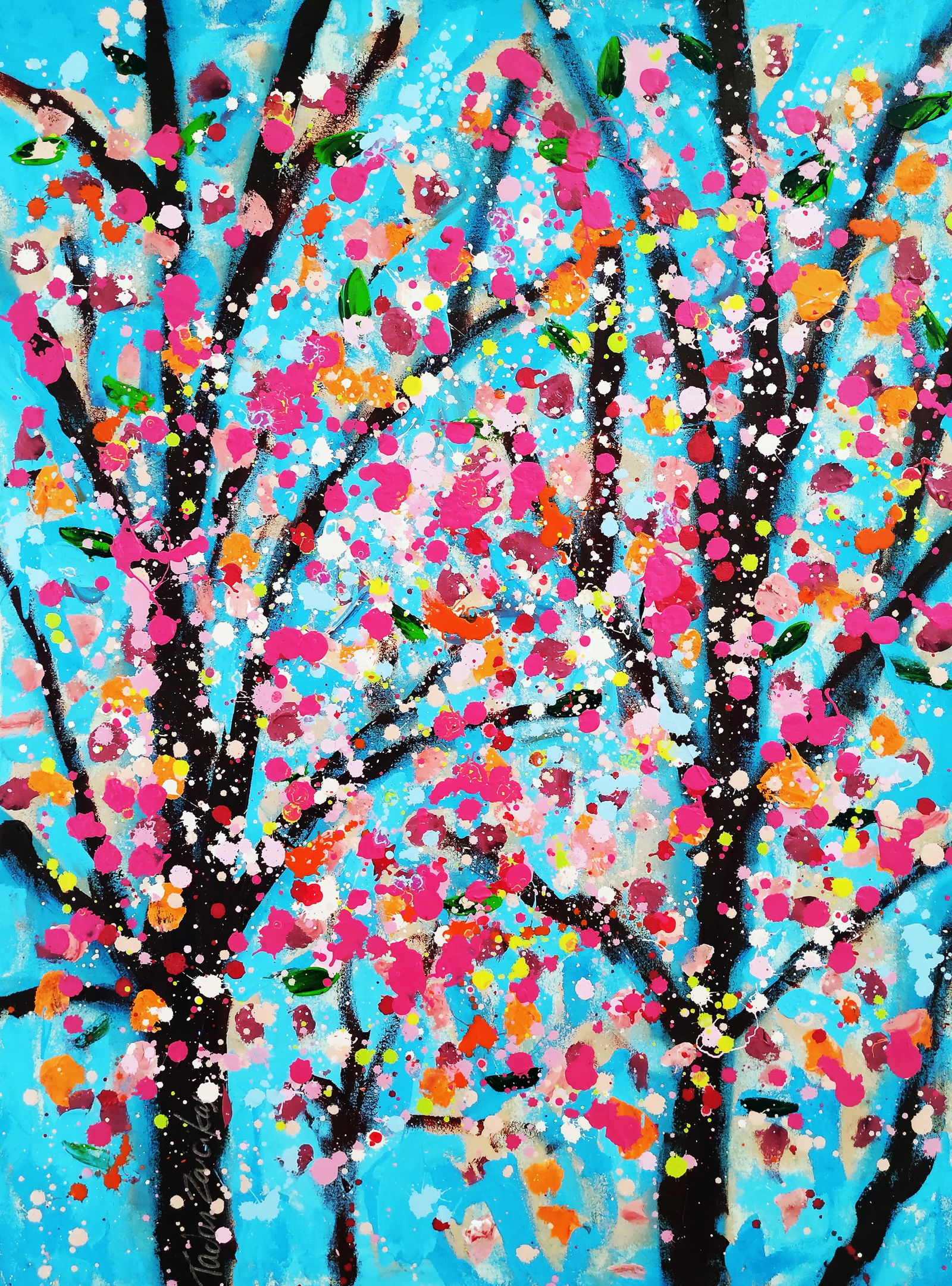 TedyZet - "Spring_ Cherry Blossom #3", Original urban abstract painting, COA, 30"x40"in (1 of 8)