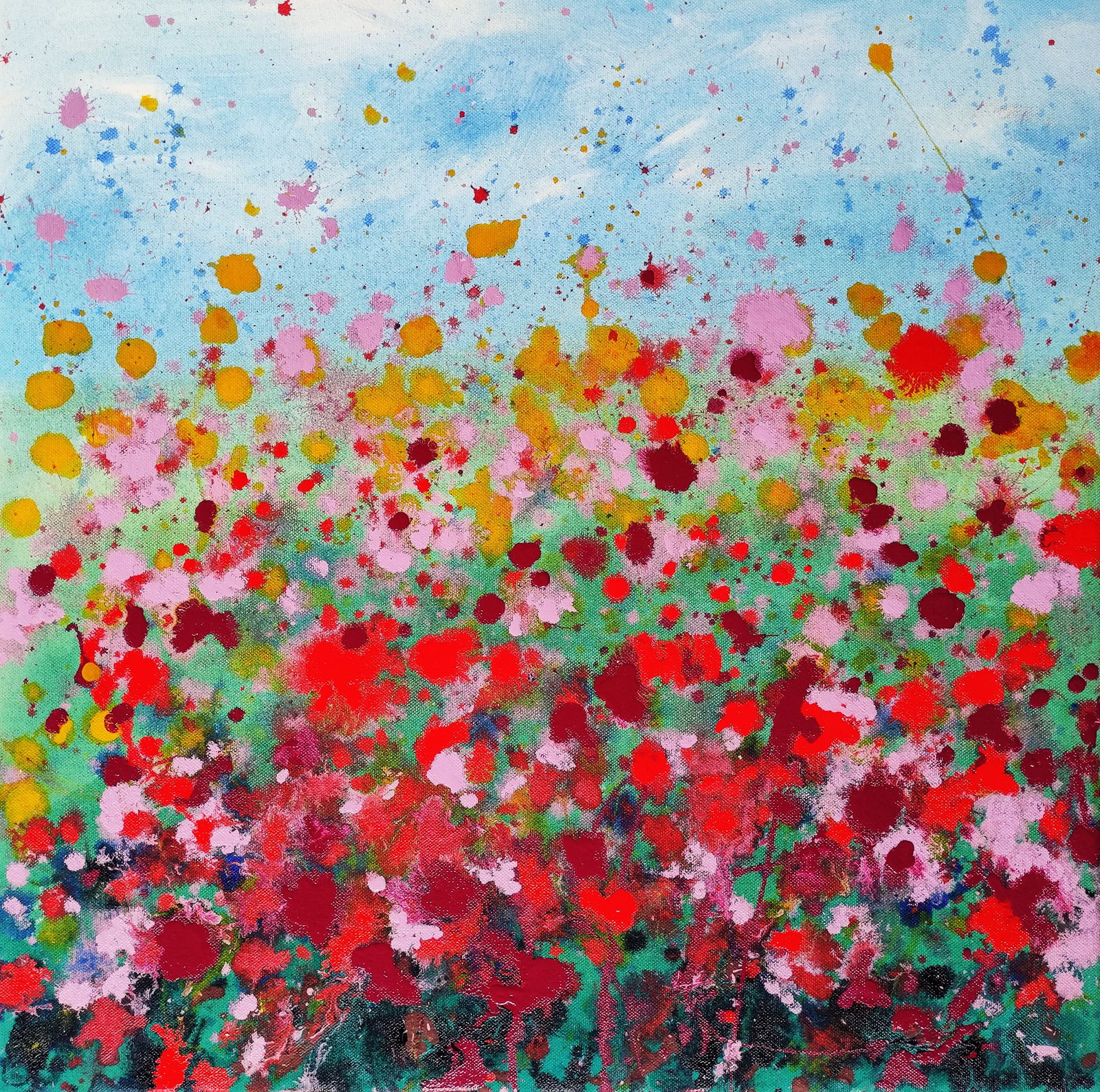 Ele2Wais - "Flower Glade" original abstract painting on canvas hand signed 19" x 19" (1 of 2)