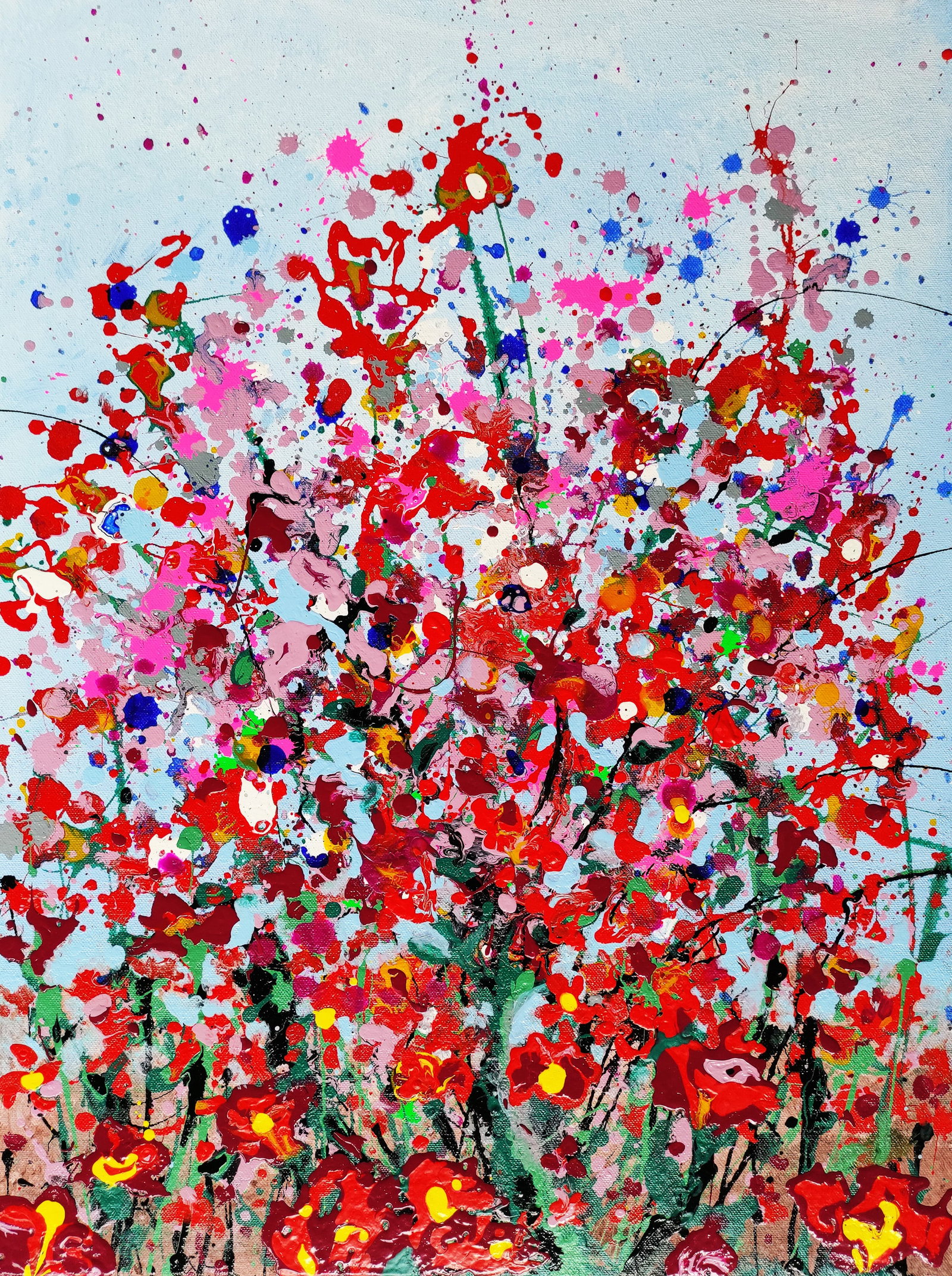 Ele2Wais - "Flowering Shrub" original abstract painting on canvas hand signed 24" x 18": Original acrylic painting on canvas. Hand signed, Certificate of authenticity issued by the artist. Title: "Flowering Shrub"; Year: 2023; We ship worldwide. Elena Vaisman, also known as Ele2Wais, is a