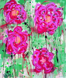 TedyZet -Flowers I, Original OIL abstract, COA, 31"x26" in