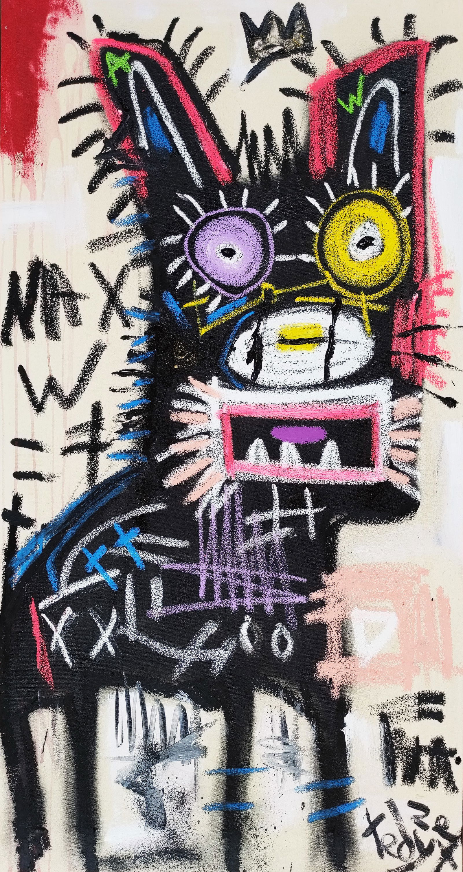 TedyZet -Mr. Dog, Original OIL abstract, COA, 16"x30" in (1 of 5)