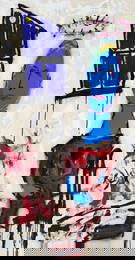 TedyZet -Blue Man & Moon, Original OIL abstract, COA, 16"x30" in