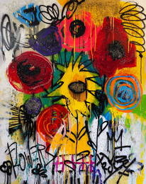 Flower Riot  – 48"x60" – TedyZet – Original Mixed Media, Diamond Dust