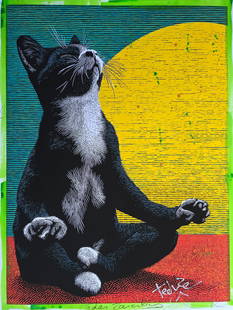 Purrfectly Zen #A – 18"x24" – TedyZet – Original painting: Purrfectly Zen #A18 x 24 inches (approx. 46 x 61 cm)Mixed media: Canon ink, acrylic ink, spray paints, charcoal, glitter, markers on Canon 230GSM art paper.Signed by the artist on the front and back.Y