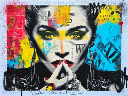 Urban Madona – 18"x24" – TedyZet – Original painting: Urban Madona18 x 24 inches (approx. 46 x 61 cm)Mixed media: Canon ink, acrylic ink, spray paints, charcoal, glitter, markers on Canon 230GSM art paper.Signed by the artist on the front and back.Year: