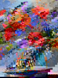 TedyZet – Electric Bouquet #A1 , Original Artwork on Metallic Paper, 18x24 in