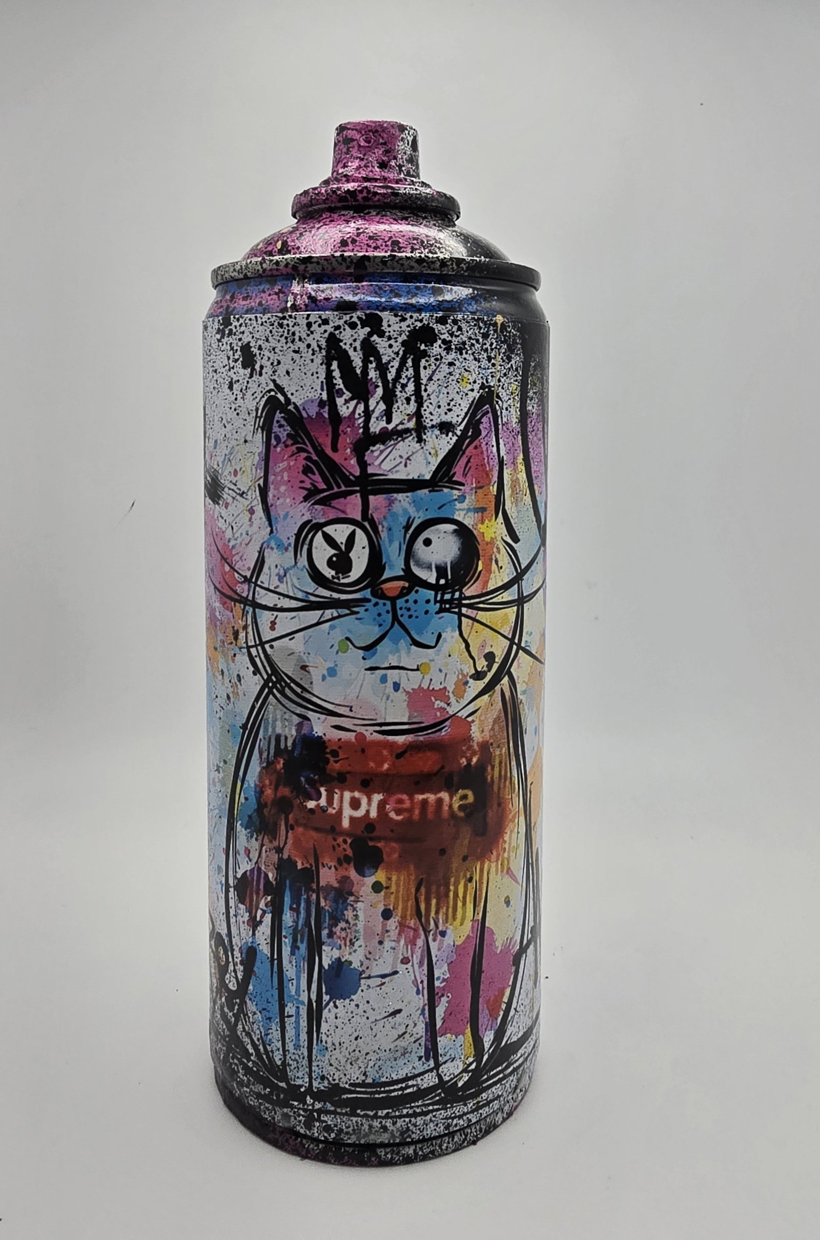 Crowned Supreme Cat (TZ-1) – 7"x2.6" – TedyZet – Original painting on Spray Paint Can (1 of 4)