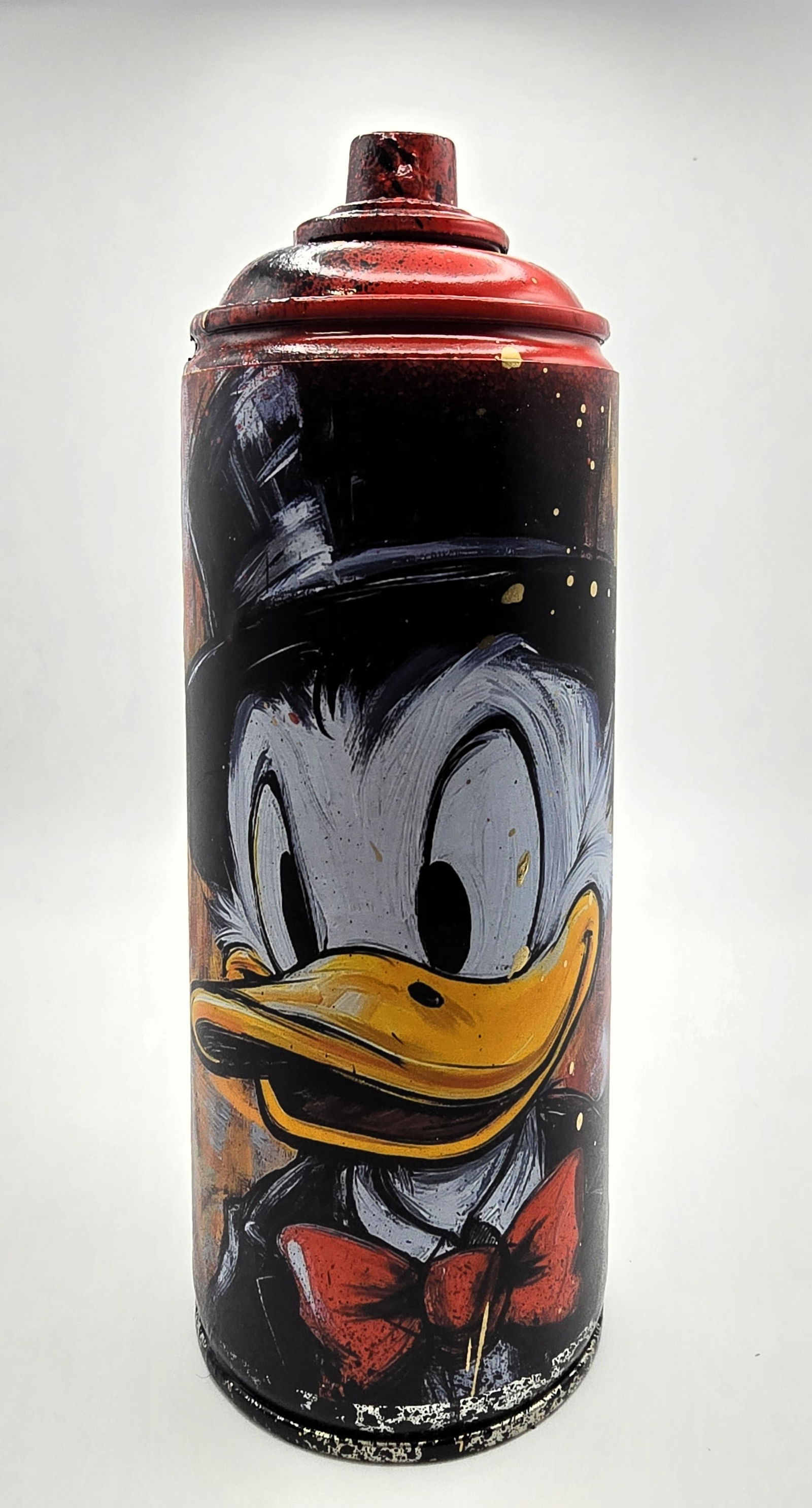 Dapper Duck (TZ-49) – 7"x2.6" – TedyZet – Original painting on Spray Paint Can: Empty Spray Can ArtworkApprox. 7 x 2.6 inches (approx. 18 x 6.5 cm)Mixed media: spray paints, marker, ink on recycled spray paint canSigned by the artist on the front and bottomYear: 2025Comes with Ce