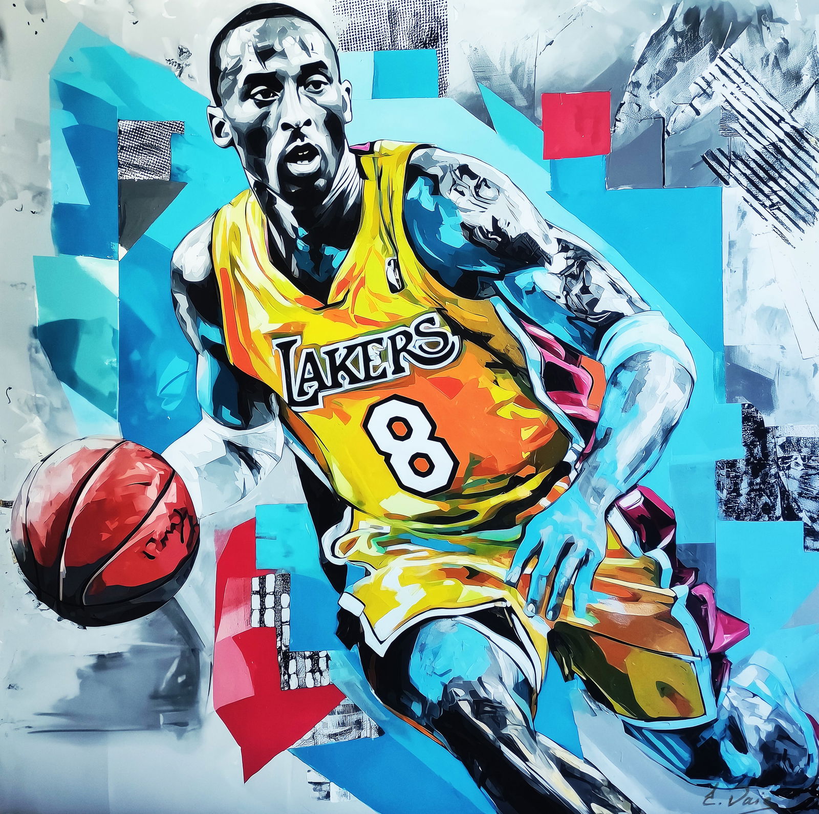 Elena Vaisman – "Kobe Bryant: Art of Basketball", Painting on art paper, 24x24 in (61 × 61 cm) , (1 of 3)