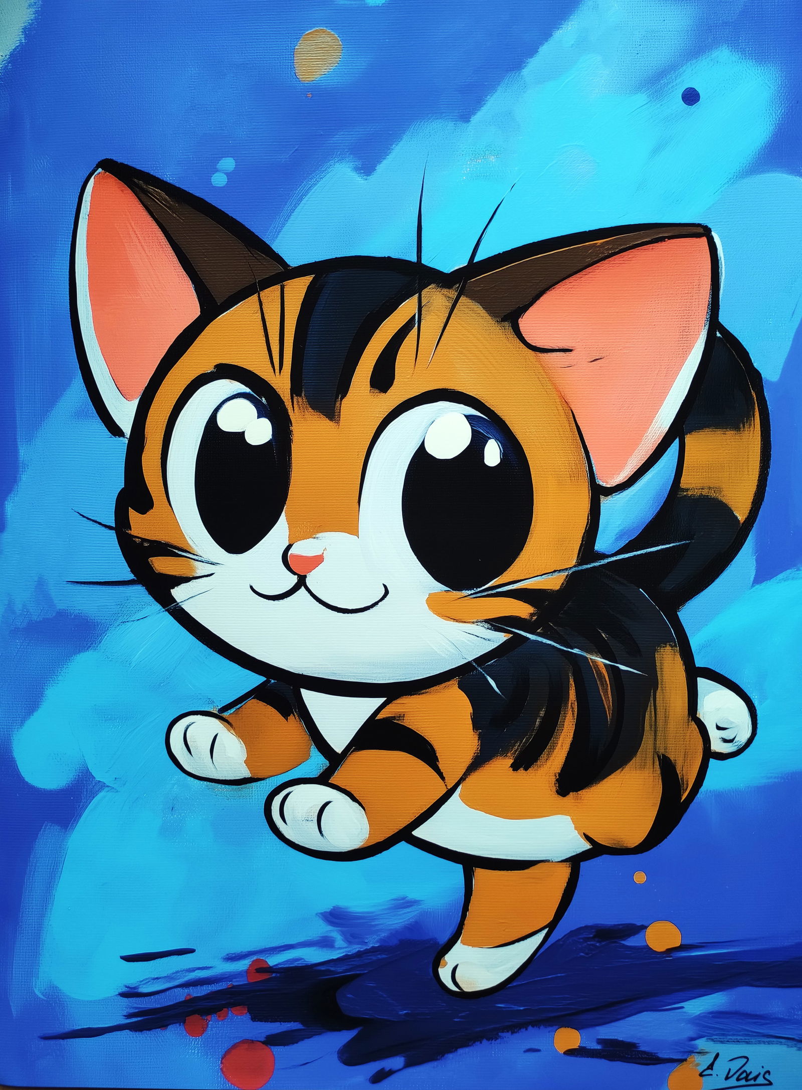 Elena Vaisman – "Kitten in Blue 2", Painting on art paper, 18x24 in (45.7 × 61 cm) , 2025 (1 of 3)