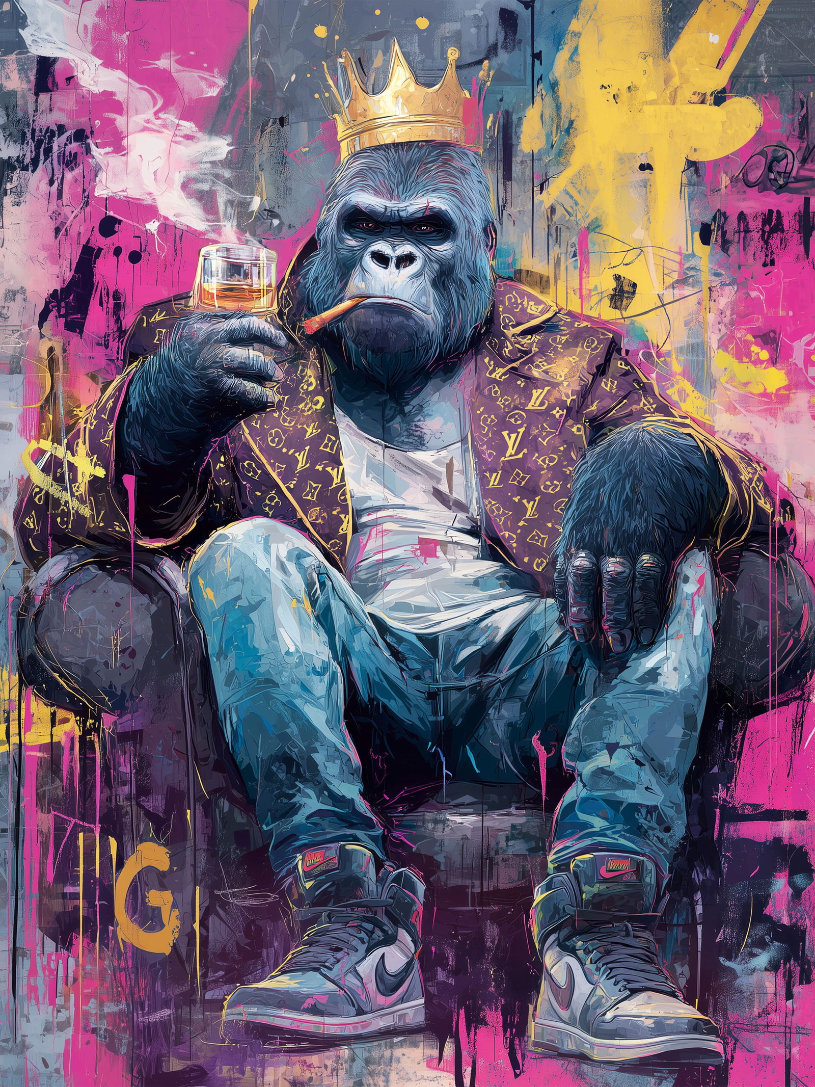 Crowned Instinct – 18"x24" – TedyZet – Original mixed media work on paper: Original mixed media artwork by TedyZet (Tadas Zaicikas), work on paper, 18 × 24 inches, part of the artist’s contemporary studio practice exploring power, presence, and modern iconography through