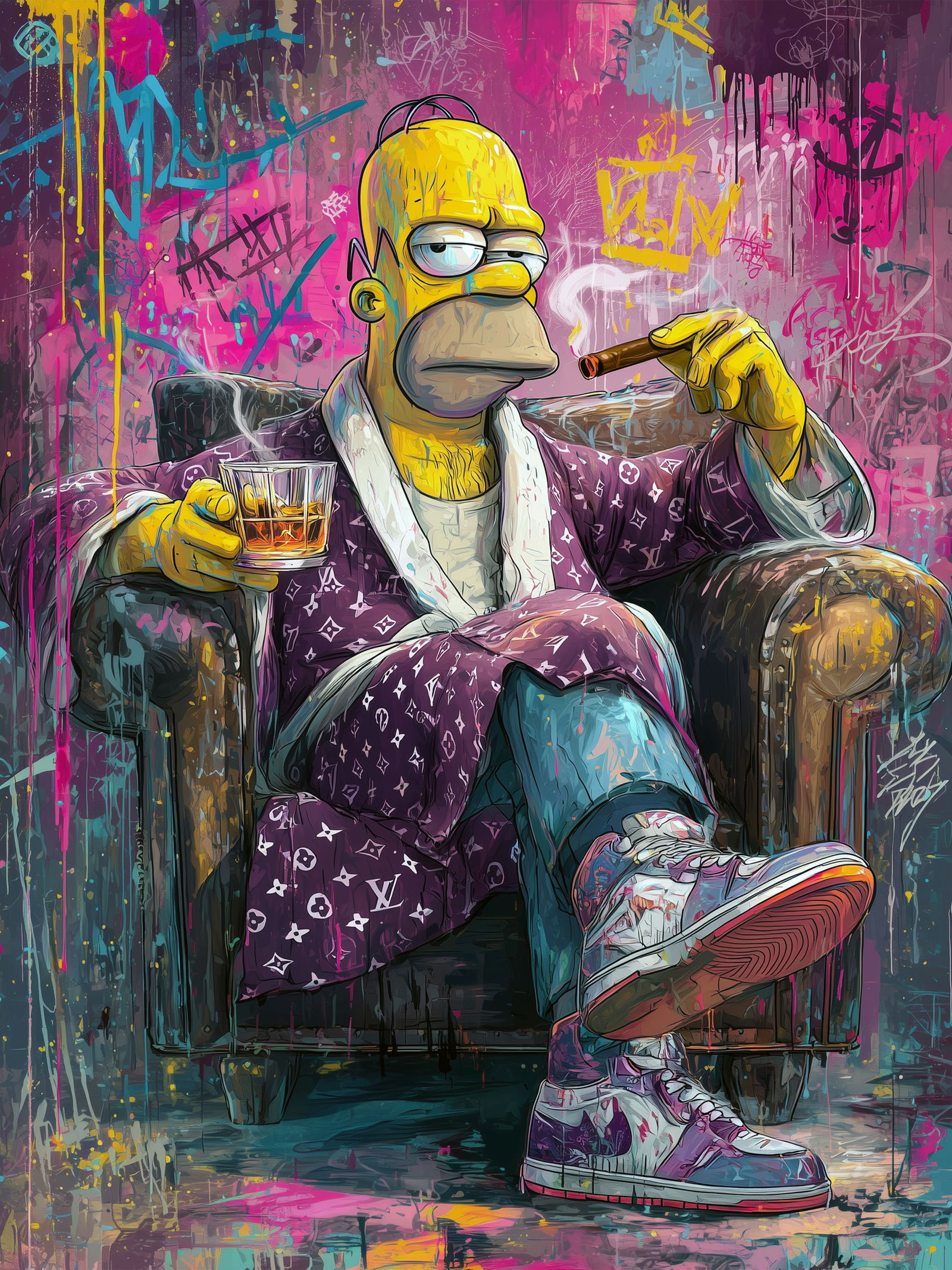 Father of Leisure – 18"x24" – TedyZet – Original mixed media work on paper: Original mixed media artwork by TedyZet (Tadas Zaicikas), work on paper, 18 × 24 inches, part of the artist’s contemporary studio practice exploring power, presence, and modern iconography through