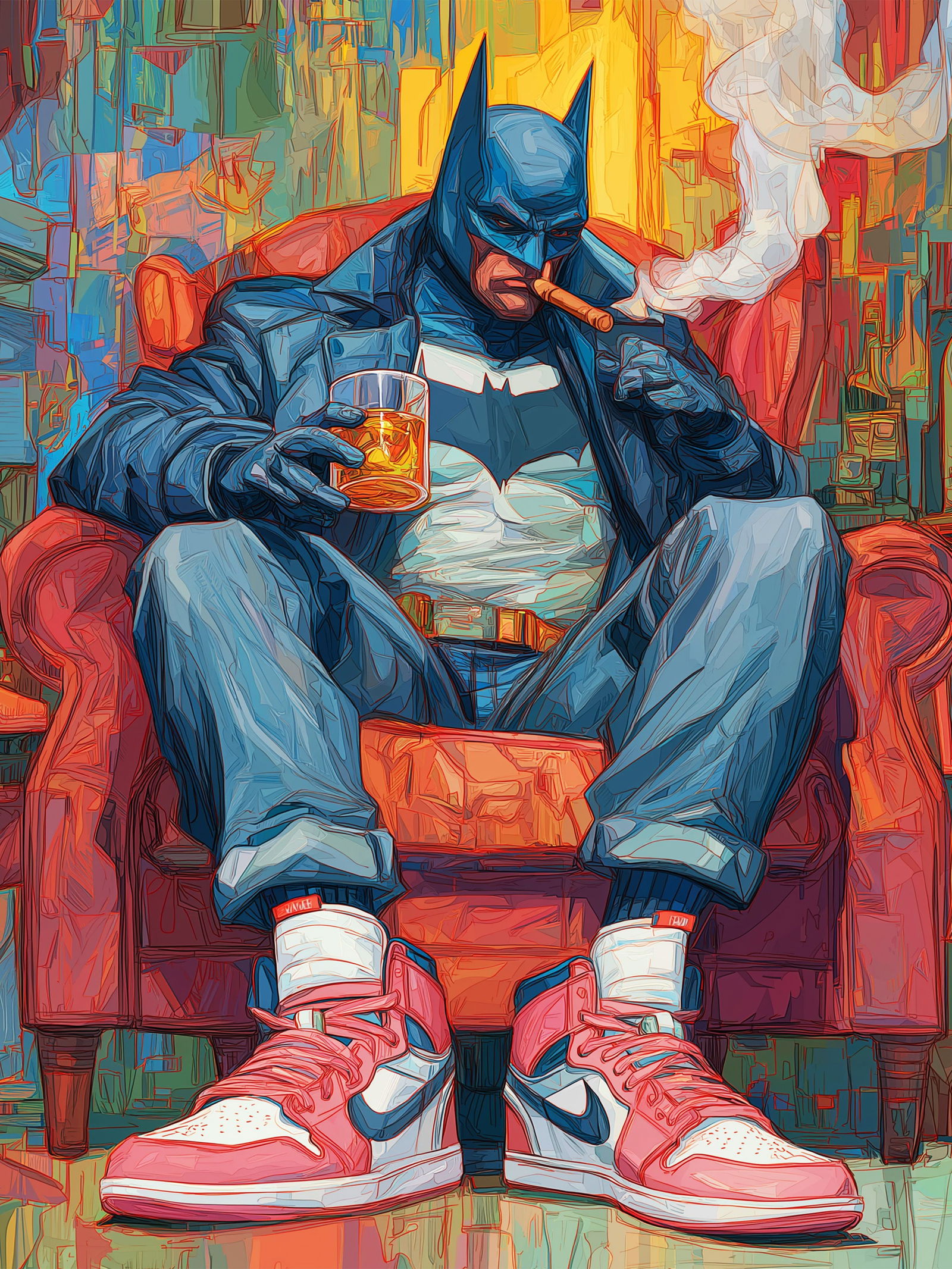 Gotham After Hours – 18"x24" – TedyZet – Original mixed media work on paper: Original mixed media artwork by TedyZet (Tadas Zaicikas), work on paper, 18 × 24 inches, part of the artist’s contemporary studio practice exploring power, presence, and modern iconography through