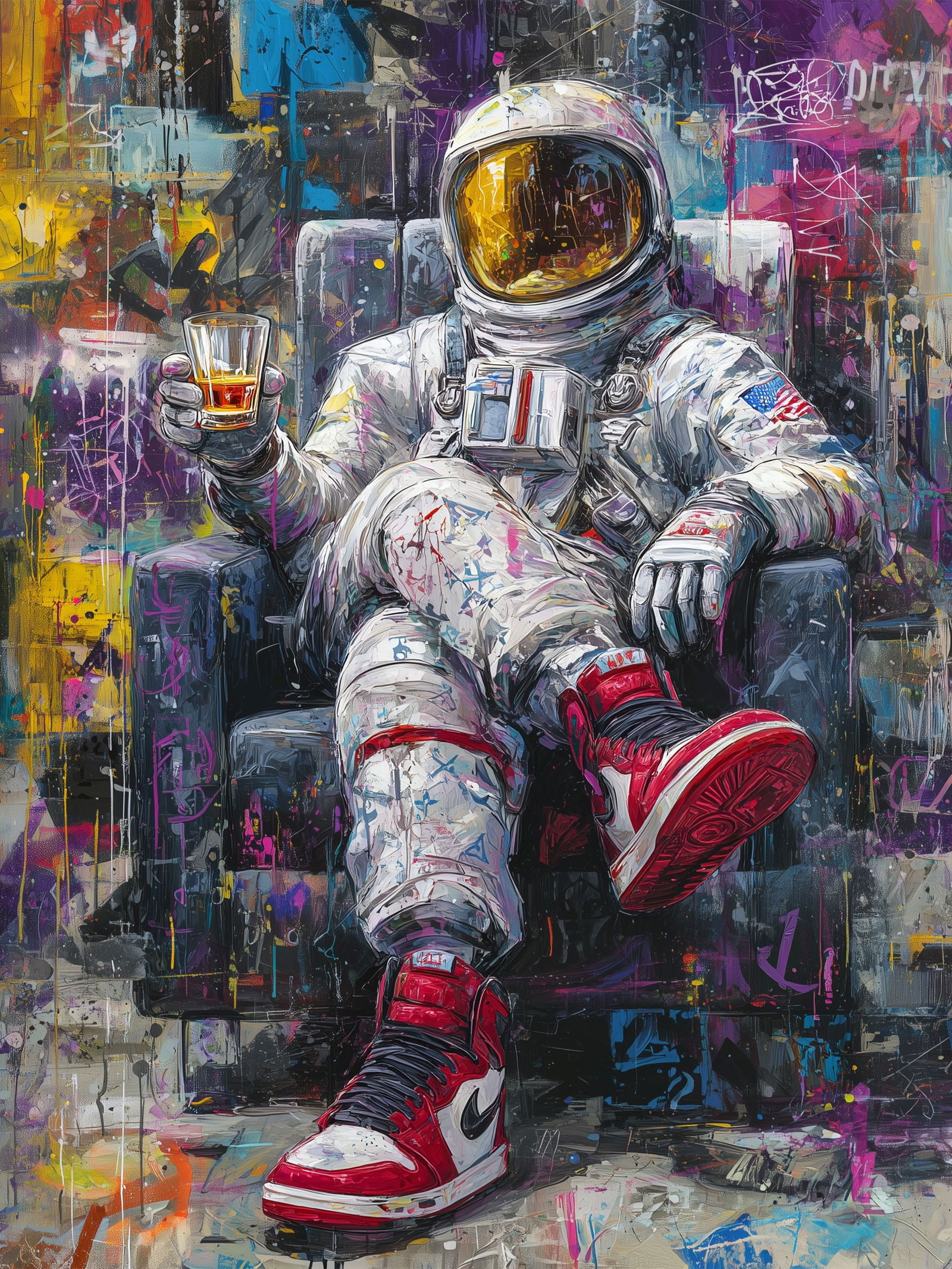 Gravity Can Wait – 18"x24" – TedyZet – Original mixed media work on paper: Original mixed media artwork by TedyZet (Tadas Zaicikas), work on paper, 18 × 24 inches, part of the artist’s contemporary studio practice exploring power, presence, and modern iconography through