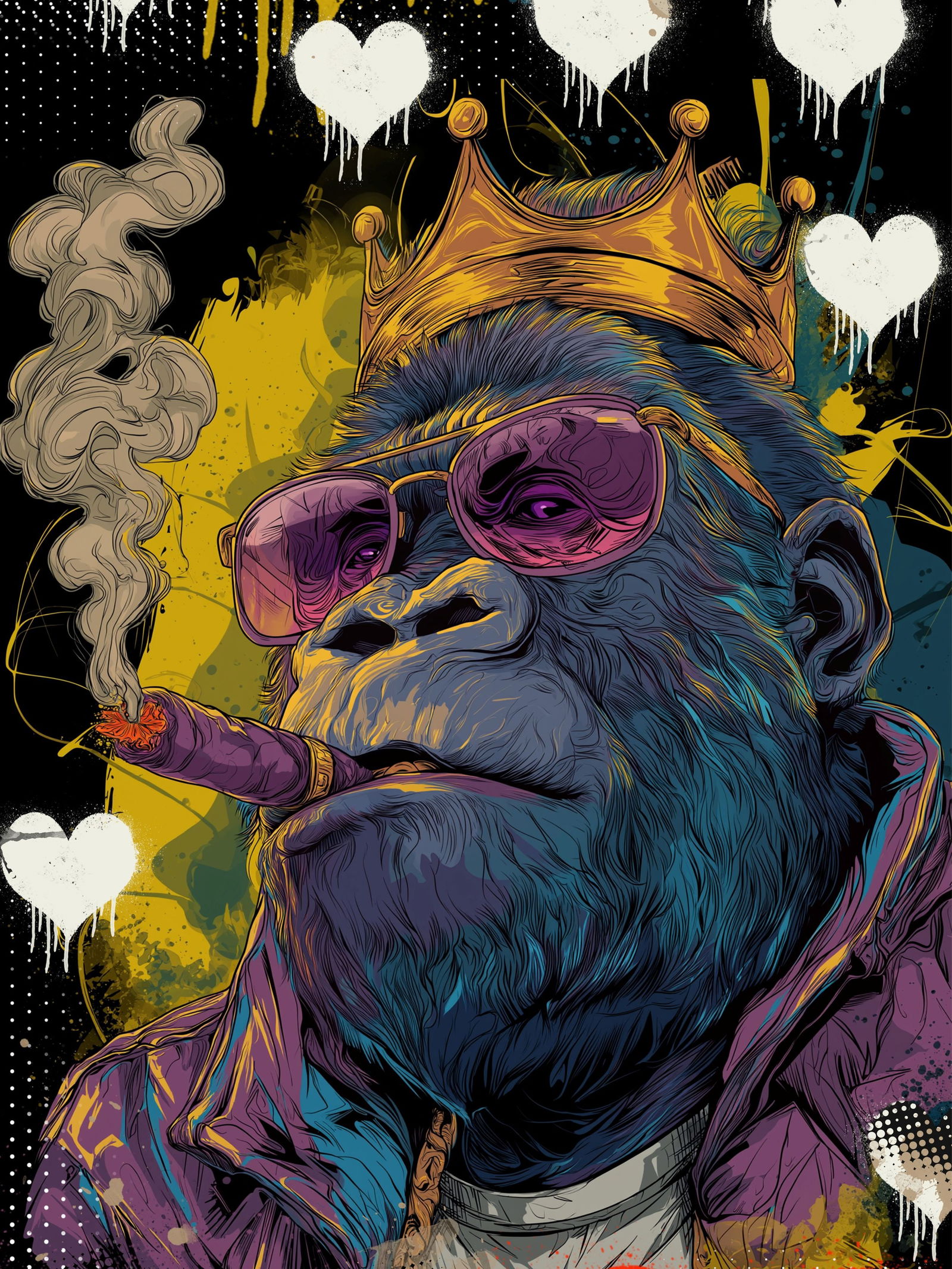 King of the Night – 18"x24" – TedyZet – Original mixed media work on paper: Original mixed media artwork by TedyZet (Tadas Zaicikas), work on paper, 18 × 24 inches, part of the artist’s contemporary studio practice exploring power, presence, and modern iconography through