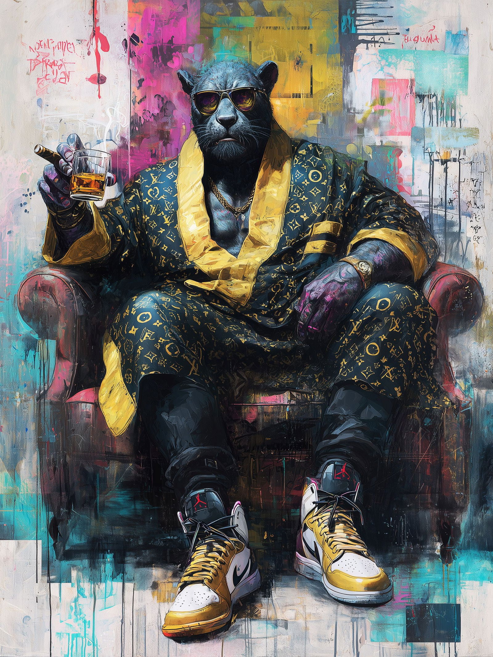 Luxury Has Claws – 18"x24" – TedyZet – Original mixed media work on paper: Original mixed media artwork by TedyZet (Tadas Zaicikas), work on paper, 18 × 24 inches, part of the artist’s contemporary studio practice exploring power, presence, and modern iconography through