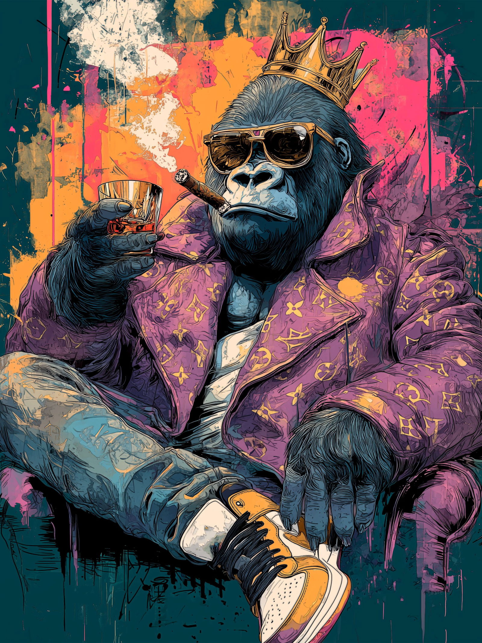 Luxury Is an Instinct – 18"x24" – TedyZet – Original mixed media work on paper: Original mixed media artwork by TedyZet (Tadas Zaicikas), work on paper, 18 × 24 inches, part of the artist’s contemporary studio practice exploring power, presence, and modern iconography through