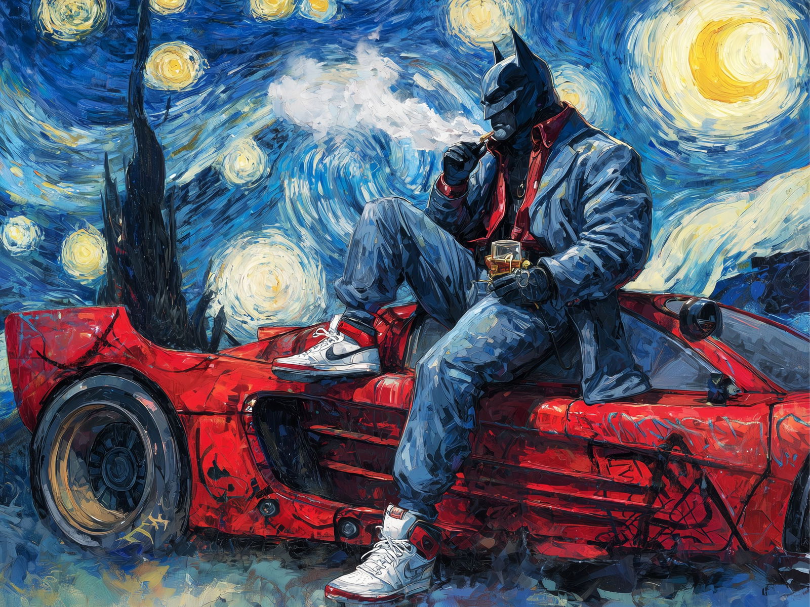 Midnight Indulgence – 18"x24" – TedyZet – Original mixed media work on paper: Original mixed media artwork by TedyZet (Tadas Zaicikas), work on paper, 18 × 24 inches, part of the artist’s contemporary studio practice exploring power, presence, and modern iconography through