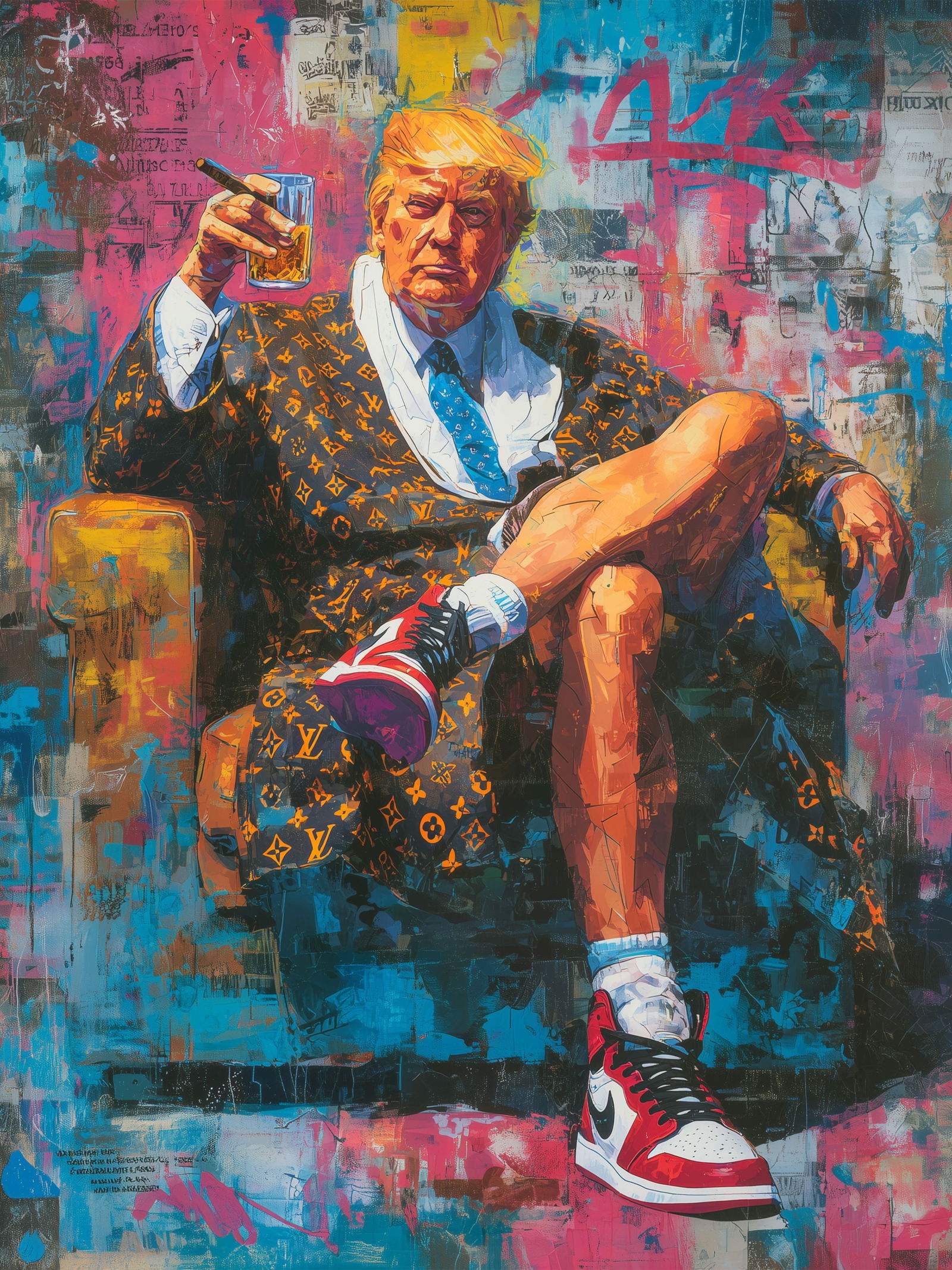 Power, Neat – 18"x24" – TedyZet – Original mixed media work on paper: Original mixed media artwork by TedyZet (Tadas Zaicikas), work on paper, 18 × 24 inches, part of the artist’s contemporary studio practice exploring power, presence, and modern iconography through