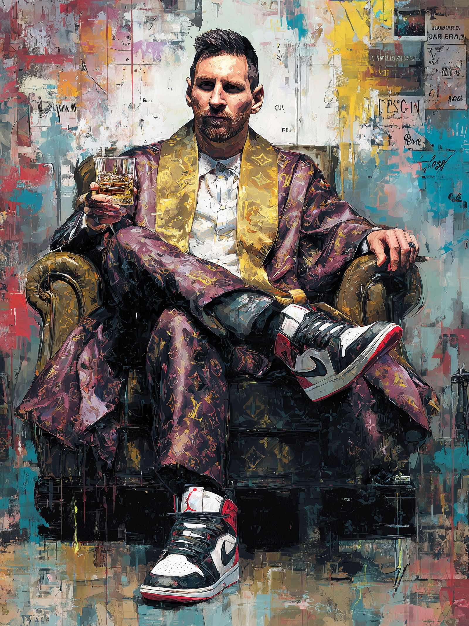 Silent Maestro – 18"x24" – TedyZet – Original mixed media work on paper: Original mixed media artwork by TedyZet (Tadas Zaicikas), work on paper, 18 × 24 inches, part of the artist’s contemporary studio practice exploring power, presence, and modern iconography through