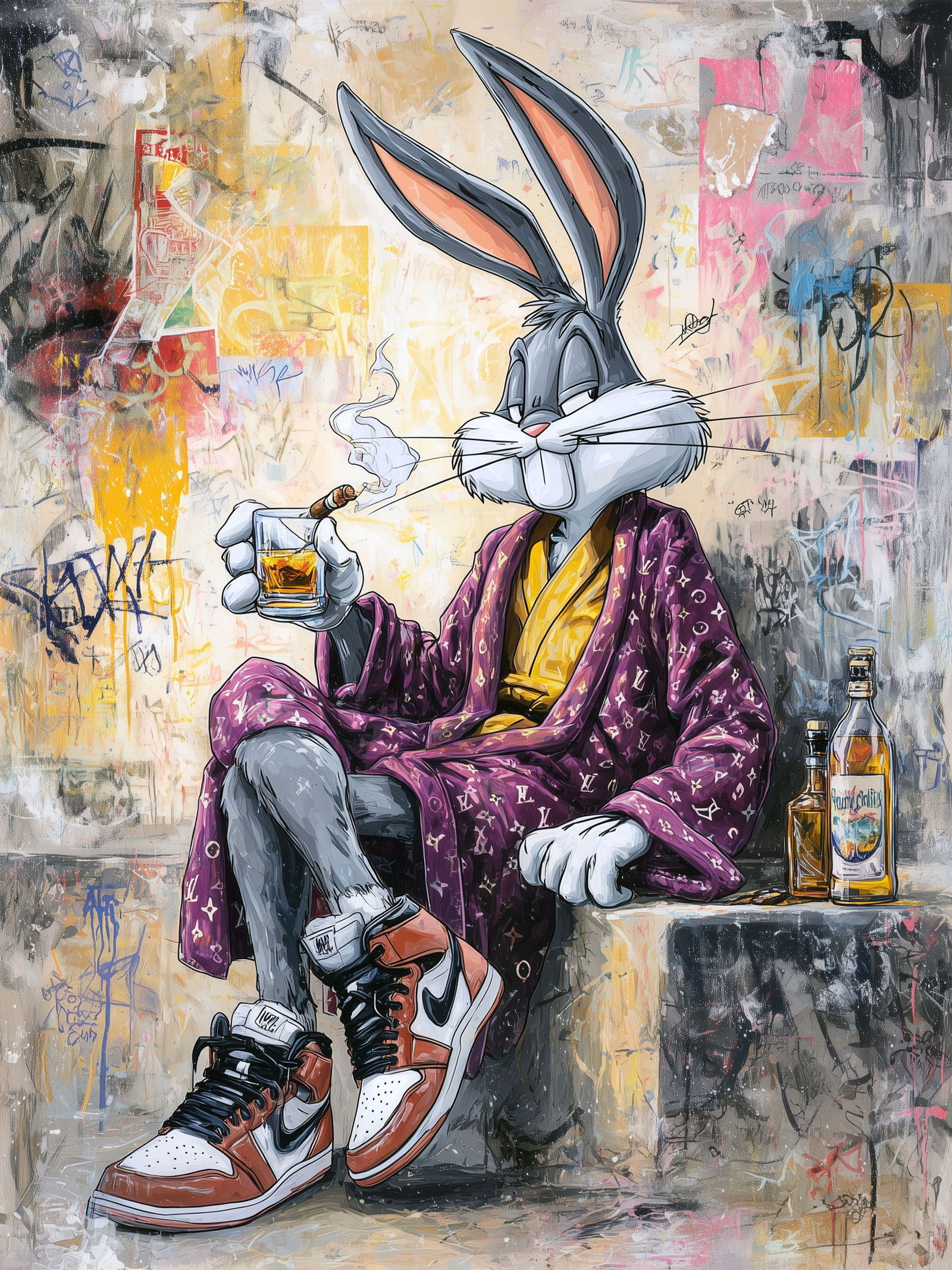 Silk and Smoke – 18"x24" – TedyZet – Original mixed media work on paper: Original mixed media artwork by TedyZet (Tadas Zaicikas), work on paper, 18 × 24 inches, part of the artist’s contemporary studio practice exploring power, presence, and modern iconography through