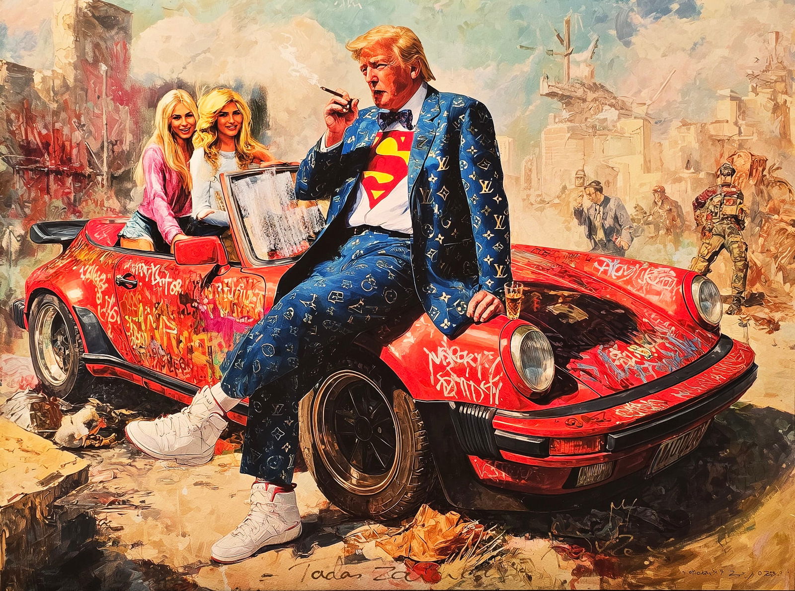 Supercharged Ego – 18"x24" – TedyZet – Original mixed media work on paper: Original mixed media artwork by TedyZet (Tadas Zaicikas), work on paper, 18 × 24 inches, part of the artist’s contemporary studio practice exploring power, presence, and modern iconography through