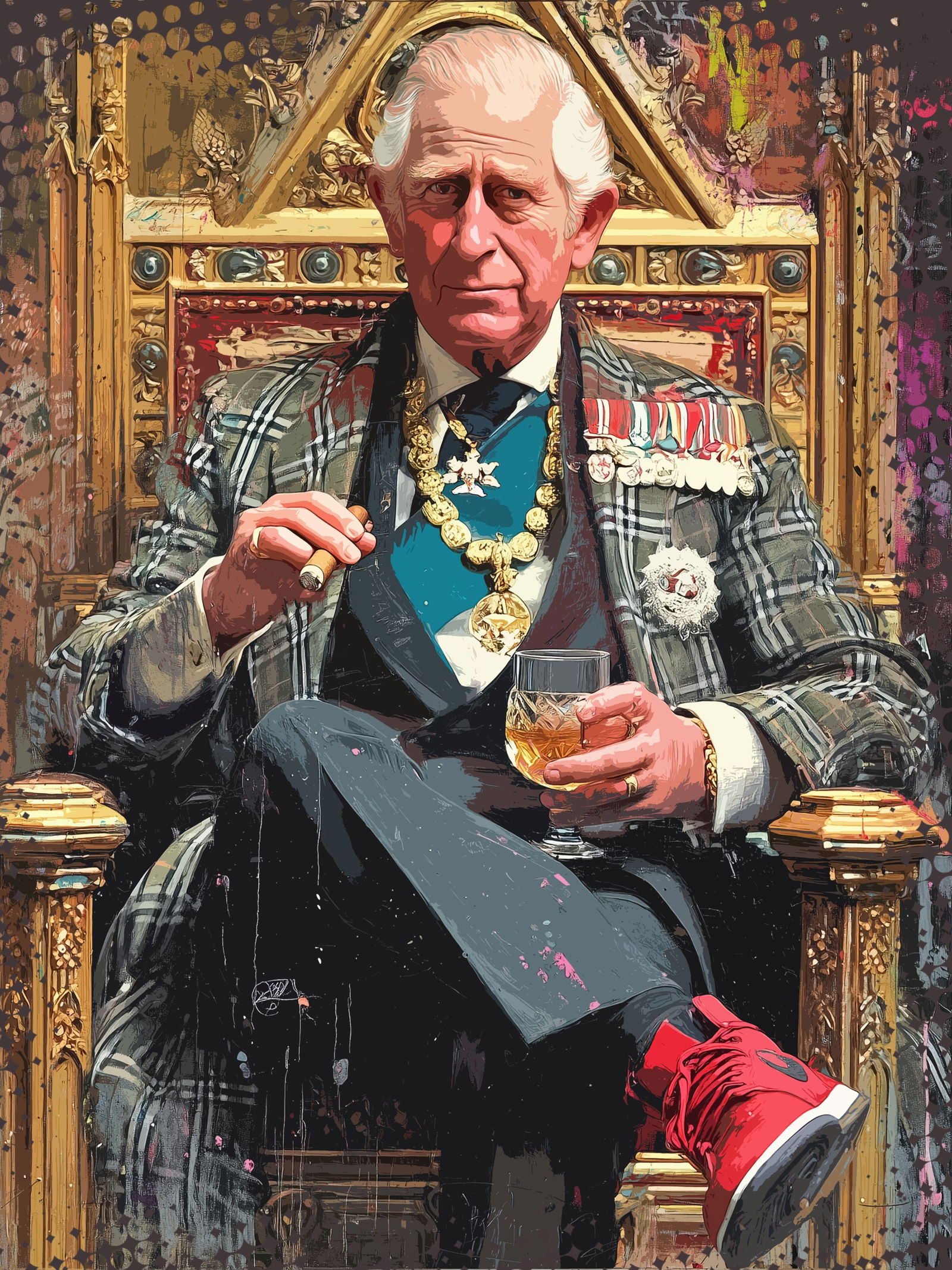 The Crownholder – 18"x24" – TedyZet – Original mixed media work on paper: Original mixed media artwork by TedyZet (Tadas Zaicikas), work on paper, 18 × 24 inches, part of the artist’s contemporary studio practice exploring power, presence, and modern iconography through