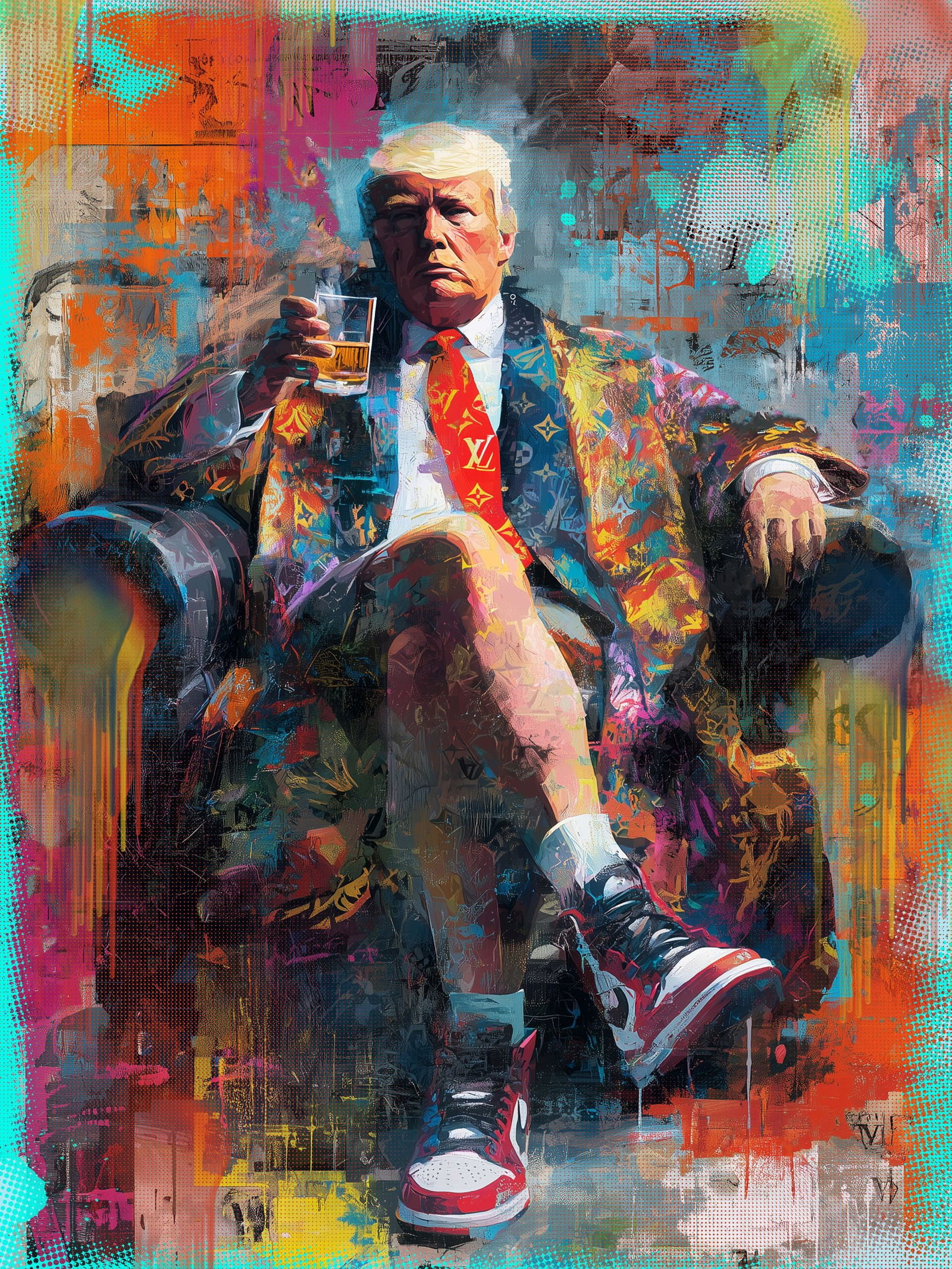 The Deal After Dark – 18"x24" – TedyZet – Original mixed media work on paper: Original mixed media artwork by TedyZet (Tadas Zaicikas), work on paper, 18 × 24 inches, part of the artist’s contemporary studio practice exploring power, presence, and modern iconography through