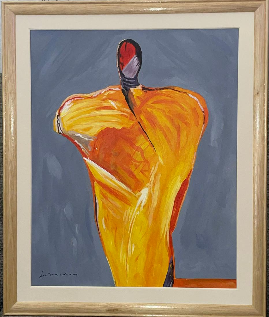 In the style of FRITZ SCHOLDER (1937-2005)-"PORTRAIT WITH ORANGE BAR"-Acrylic on Canvas (1 of 9)