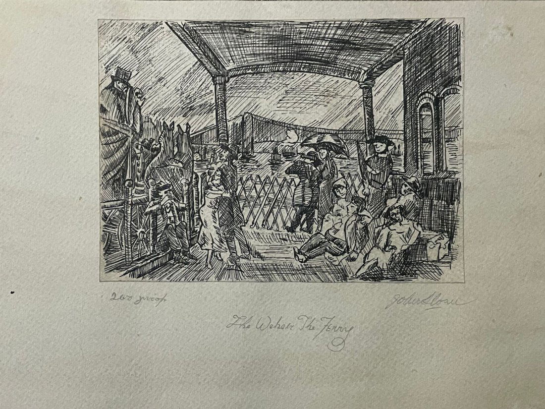 In the style of JOHN SLOAN - "THE WAKE ON THE FERRY" - Etching on Paper (1 of 5)