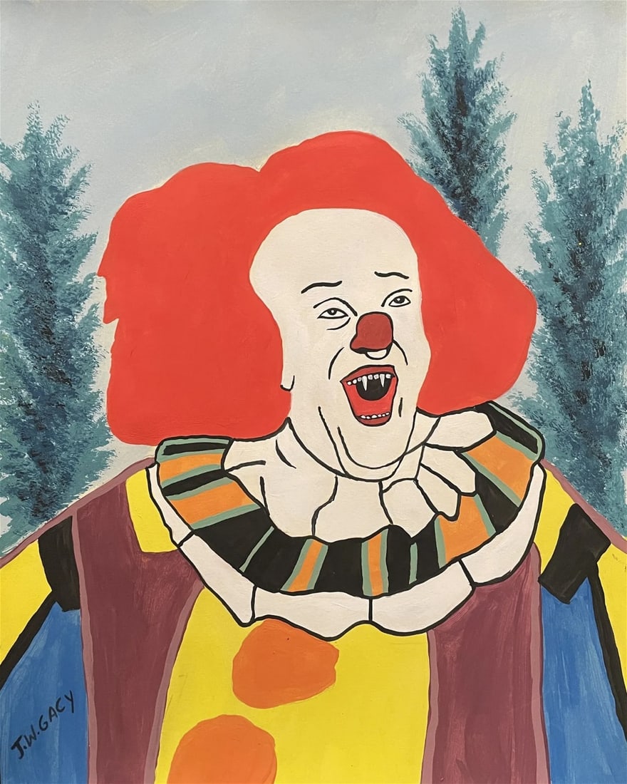 JOHN WAYNE GACY - CLOWN - MIXED MEDIA ON PAPER - IN THE STYLE OF (1 of 2)