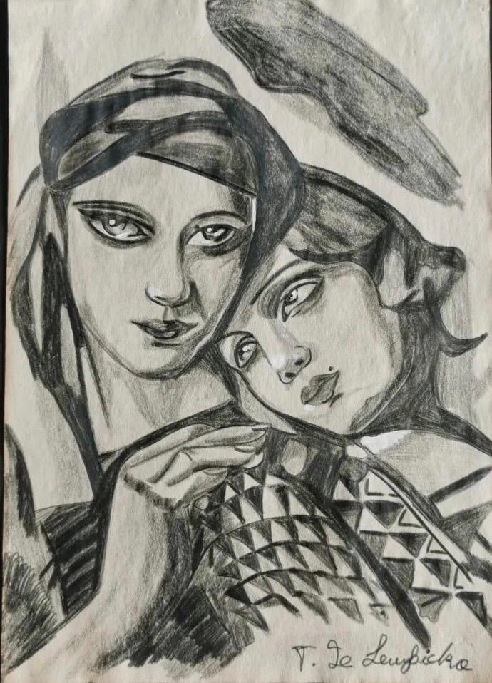TAMARA DE LEMPICKA - UNTITLED - CHARCOAL ON PAPER - IN THE STYLE OF: Charcoal on paper in the manner/style of Tamara de Lemepicka. Our definition of “In the manner/style of”: The auction house believes that the work is done in the manner or style of the named a