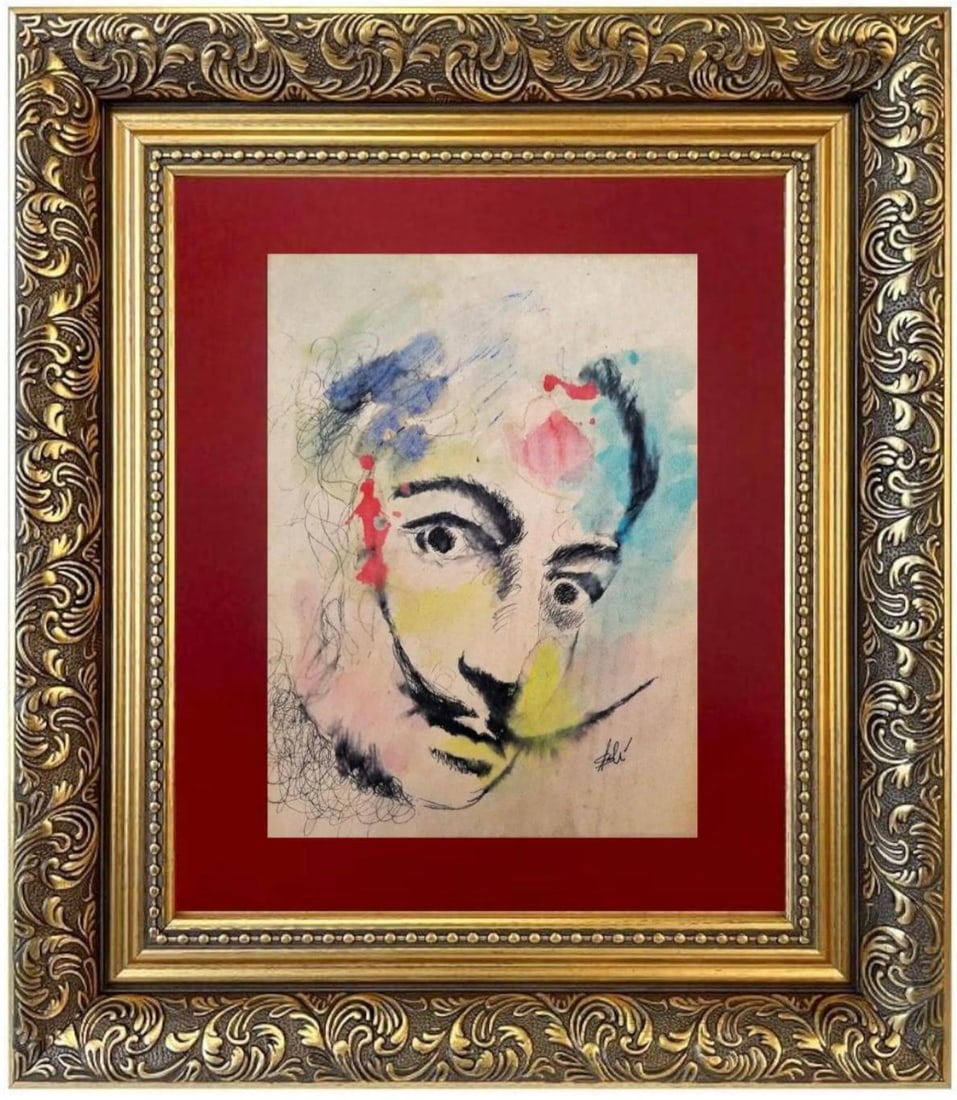 SALVADOR DALI -  PORTRAIT - WATERCOLOR ON PAPER - IN THE STYLE OF (1 of 8)