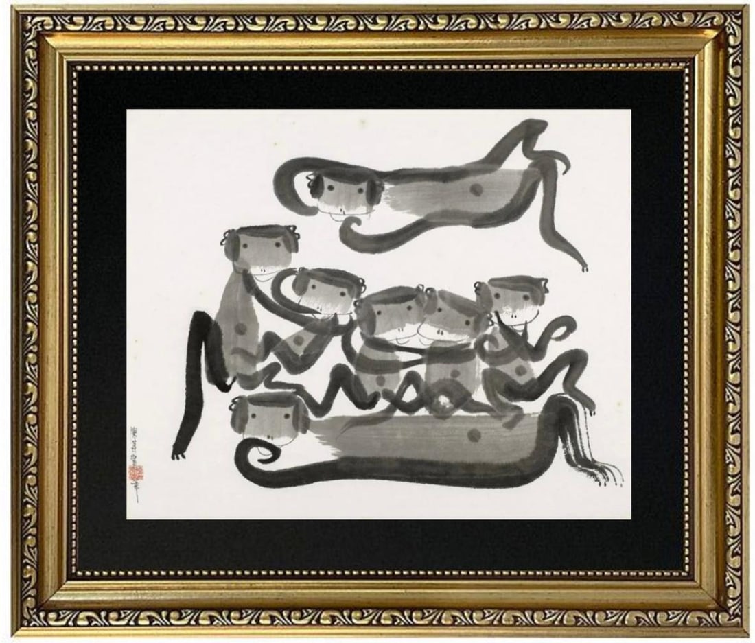 CHEN CHI-KWAN - FAMILY - INK DRAWING ON PAPER - IN THE STYLE OF: Ink Drawing on Paper in the manner/style of Chen Chi-Kwan. Our definition of “In the manner/style of”: The auction house believes that the work is done in the manner or style of the named arti