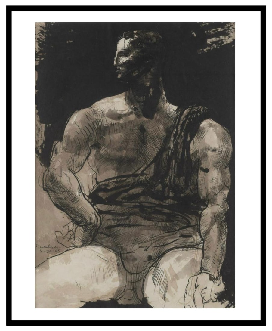 DAVID BUMBECK - MAN IN TOGA - INK & CHARCOAL ON PAPER - IN THE STYLE OF: Ink & Charcoal on Paper in the manner/style of David Bumbeck. Our definition of “In the manner/style of”: The auction house believes that the work is done in the manner or style of the named a