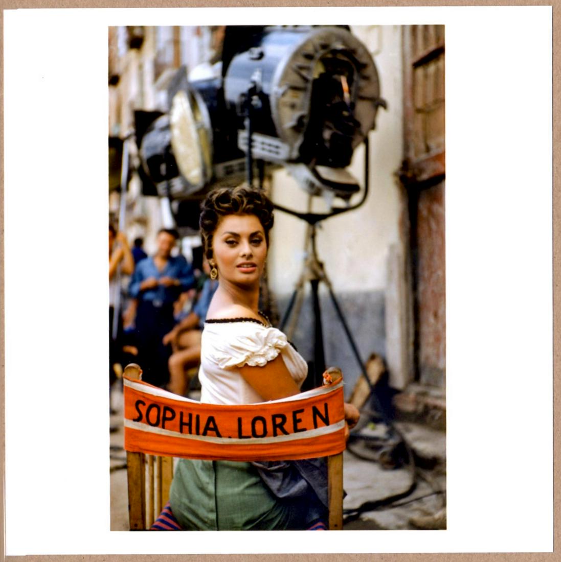 ESTATE STAMPED - DAVID SEYMOUR - SOPHIA LOREN FILMING IN ROME 6"x 6" MAGNUM PRINT.: Description: 6"x 6" limited edition Fuji Crystal Archival Matte paper print. Image size is 5.5" on the longest side and the paper size is 6" x 6". The Print is ESTATE STAMPED on the verso.Condition: B