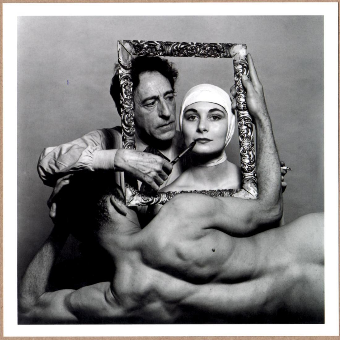 ESTATE STAMPED PHILIPPE HALSMAN JEAN COCTEAU & LEO COLEMAN, NEW YORK 1949 6" x 6" MAGNUM PRINT.: Description: 6"x 6" limited edition Fuji Crystal Archival Matte paper print. Image size is 5.5" on the longest side and the paper size is 6" x 6". The Print is ESTATE STAMPED on the verso.Condition: B