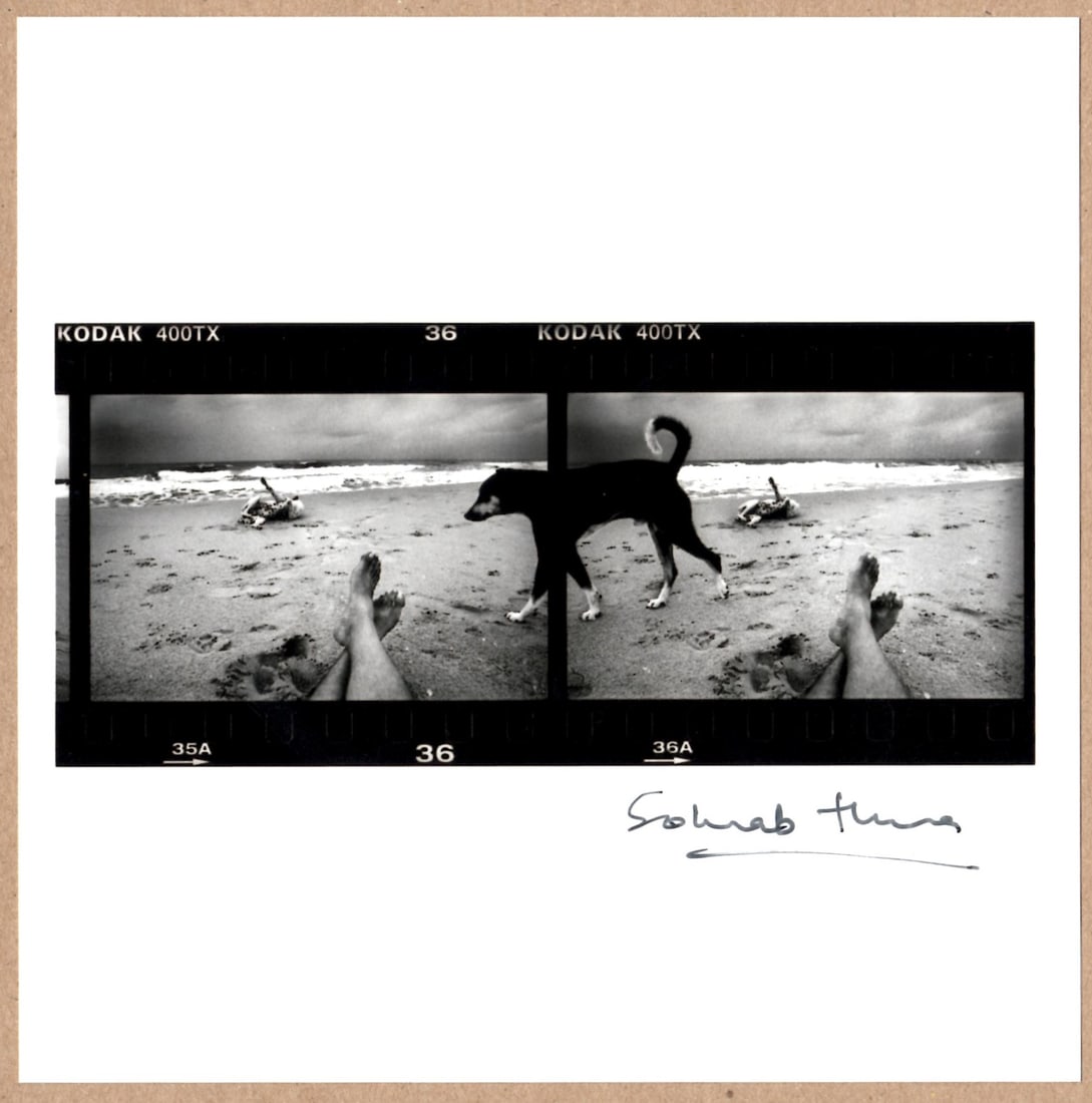 SIGNED - SOHRAB HURA - DYPTICH, SELF PORTRAIT WITH DOG, 2007 - 6"x 6" MAGNUM ARCHIVAL PRINT. (1 of 2)