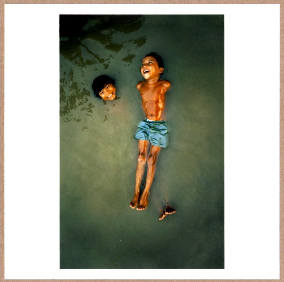 SIGNED - BRUNO BARBEY - BOYS FLOATING IN THE AMAZON RIVER, BRAZIL - LTD 6" x 6" MAGNUM PRINT. (1 of 2)